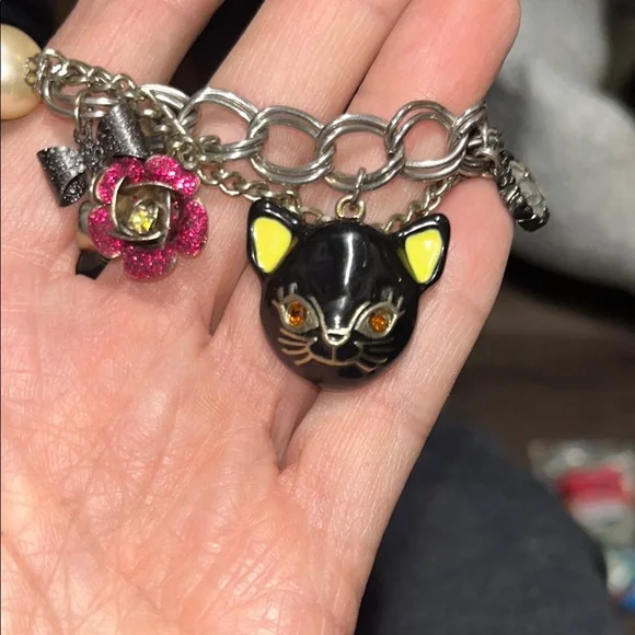 Vintage Betsey Johnson Black Cat Charm Bracelet - Picture 3 of 4